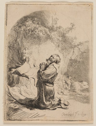 Svatý Jeroným se modlí: Obloukový od Rembrandt van Rijn