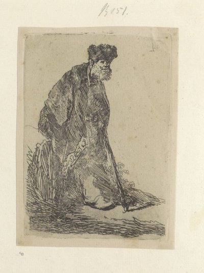 Muž Staande dává een lange římsu do bontmutů Kolekce osmdesáti pěti původních tisků (název série) od Rembrandt van Rijn