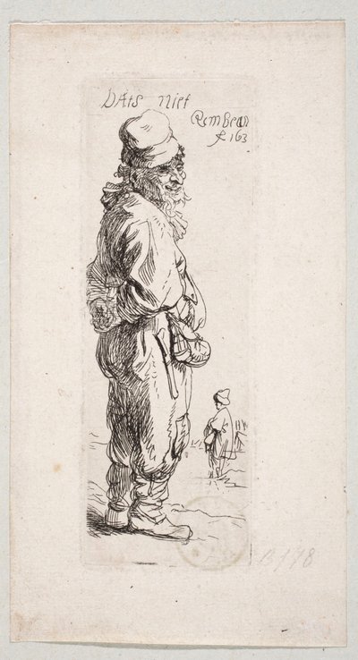 Stojící venkovan otočený doprava „DatS niet“ od Rembrandt van Rijn