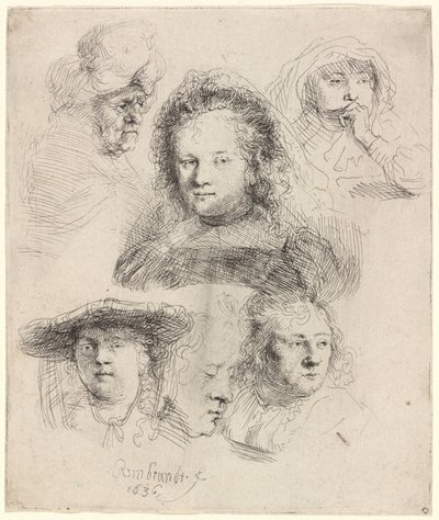 Studie hlavy Saskie a dalších od Rembrandt van Rijn