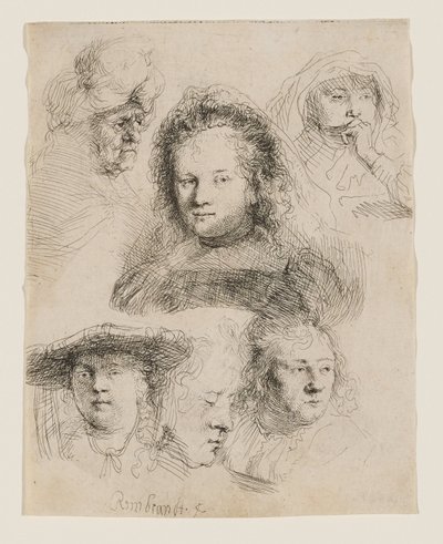 Studie hlavy Saskie a dalších od Rembrandt van Rijn