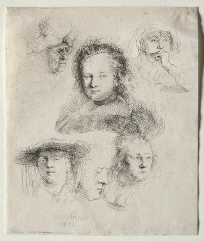 Studie hlavy Saskie a dalších, 1636. od Rembrandt van Rijn