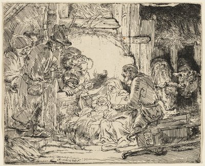 Klanění pastýřů: S lampou od Rembrandt van Rijn
