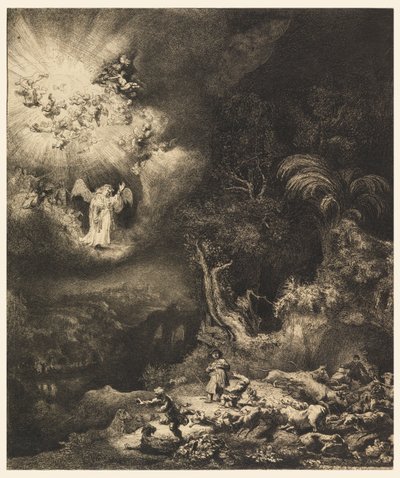 Anděl zjevující se pastýřům od Rembrandt van Rijn