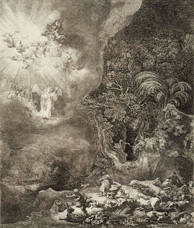 Anděl, který se zjevil pastýřům od Rembrandt van Rijn
