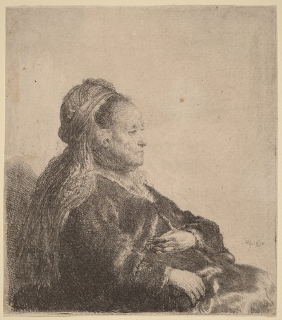„Matka umělce vsedě, s orientální čelenkou“ od Rembrandt van Rijn