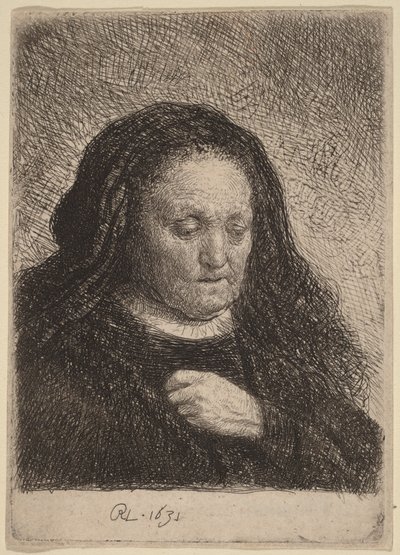 Umělcova matka s rukou na hrudi od Rembrandt van Rijn