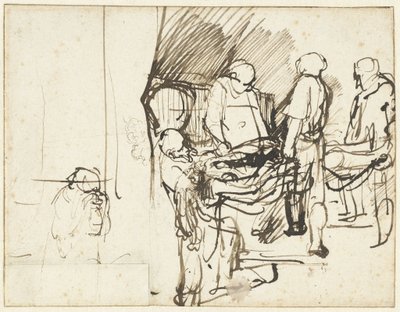 „Pohřeb“, nad skicou kata od Rembrandt van Rijn