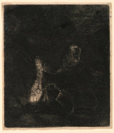 Útěk do Egypta: Noční kousek od Rembrandt van Rijn