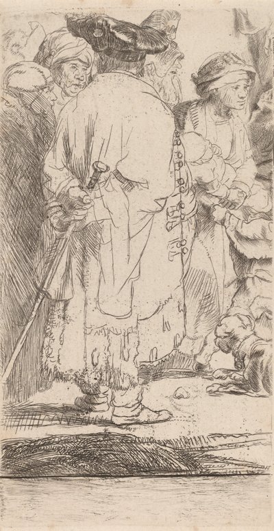 Muž s úlomkem rákosky z tisku sta guldenů, c. 1649. od Rembrandt van Rijn