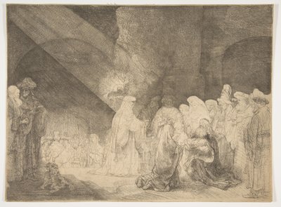 Prezentace v chrámu: Podlouhlý talíř. od Rembrandt van Rijn