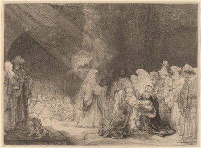 Prezentace v chrámu: Obdélný tisk od Rembrandt van Rijn