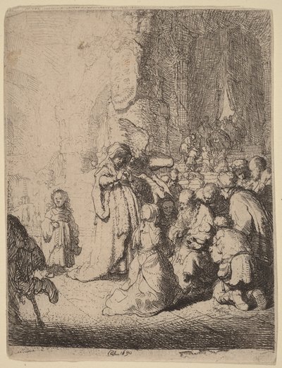 Obětování v chrámu s andělem: Malá deska od Rembrandt van Rijn