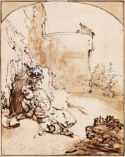 Prorok Jonáš před hradbami Ninive, cca 1651 od Rembrandt van Rijn