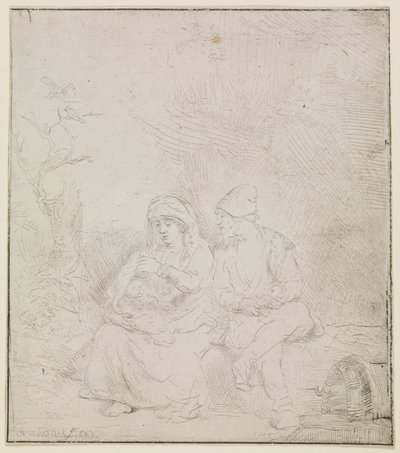 Odpočinek během letu (lehce leptané) od Rembrandt van Rijn