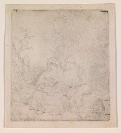 Odpočinek během letu (lehce leptané) od Rembrandt van Rijn