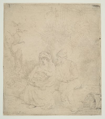Zbytek na útěku do Egypta, lehce leptaný, 1645. od Rembrandt van Rijn
