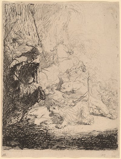 The Small Lion Hunt (se dvěma lvy) od Rembrandt van Rijn