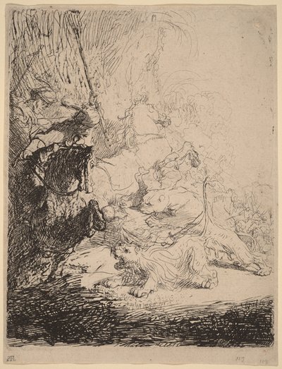 Lov na malého lva (se dvěma lvy) od Rembrandt van Rijn