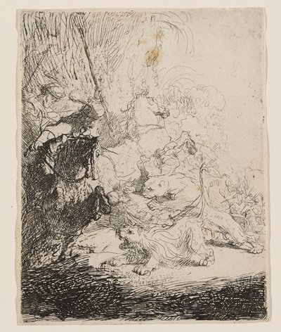 Lov na malého lva (se dvěma lvy) od Rembrandt van Rijn