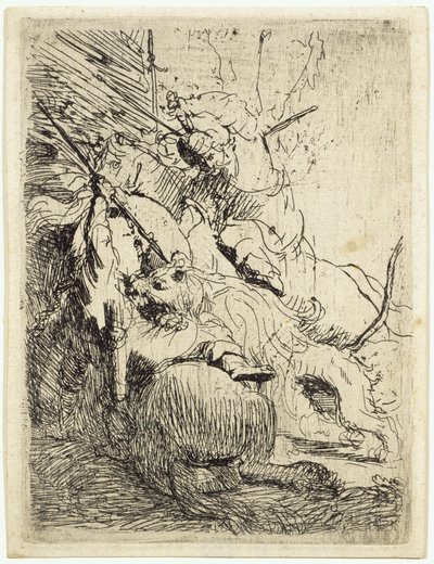 Lov na malého lva (s jedním lvem) od Rembrandt van Rijn
