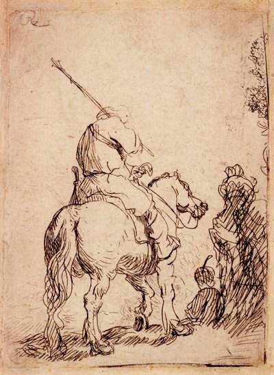 Voják v turbanu na koni, 1632 od Rembrandt van Rijn