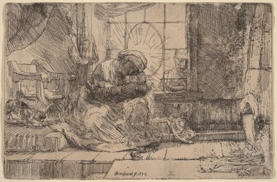 Panna Marie s dítětem, kočkou a hadem od Rembrandt van Rijn