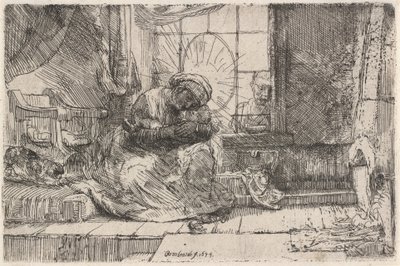 Panna a dítě s kočkou a hadem, 1654. od Rembrandt van Rijn