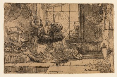 Panna a dítě s kočkou a hadem od Rembrandt van Rijn