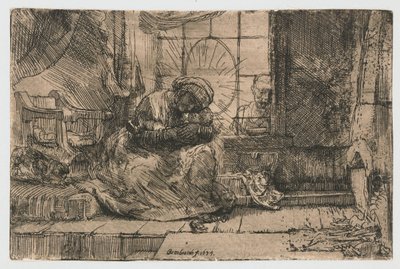 Panna a dítě s kočkou a hadem od Rembrandt van Rijn