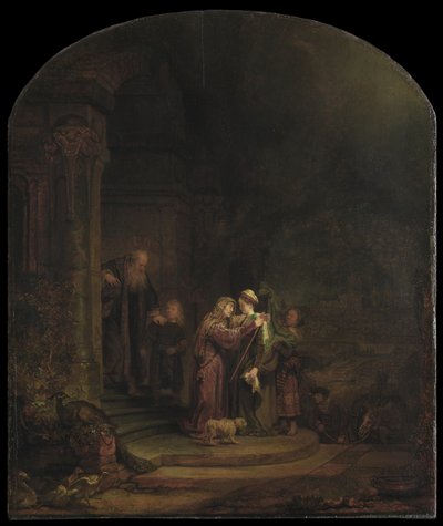 The Visitation, 1640 (olej na cedrovém panelu) (viz také 5454147) od Rembrandt van Rijn