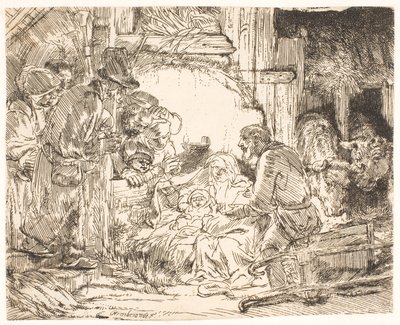 Klanění pastýřů (s lampou) od Rembrandt van Rijn