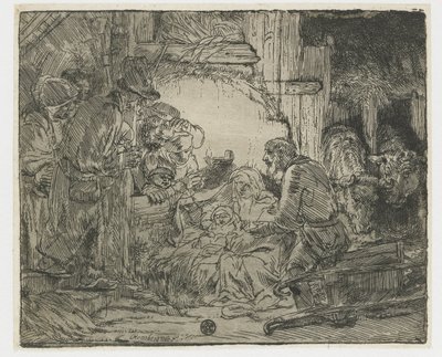Klanění pastýřů: s lampou od Rembrandt van Rijn