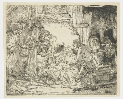 Klanění pastýřů: s lampou od Rembrandt van Rijn