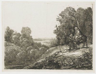 Útěk do Egypta: upravená ilustrace od Seghersa od Rembrandt van Rijn