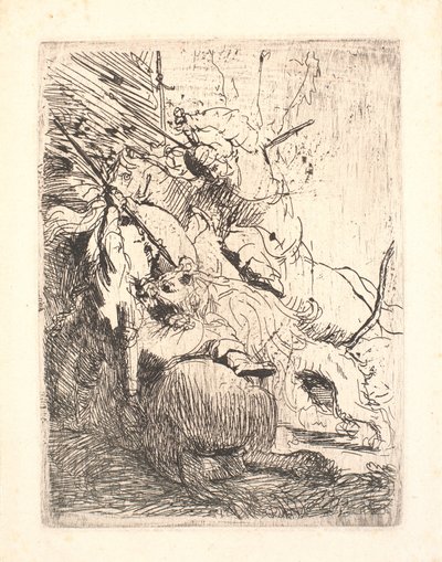 Lov malého lva (s jedním lvem) od Rembrandt van Rijn