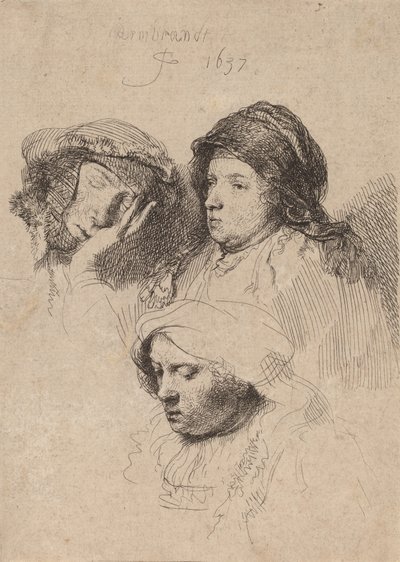 Tři hlavy žen, jedna spí, 1637. od Rembrandt van Rijn