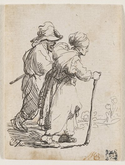 Dva tuláci, muž a žena od Rembrandt van Rijn