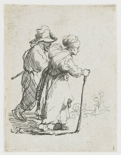 Dva tuláci, muž a žena od Rembrandt van Rijn