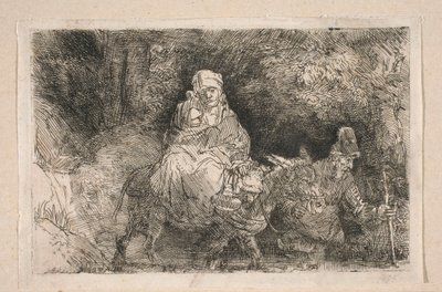 Útěk do Egypta – Svatá rodina přecházející potok od Rembrandt van Rijn