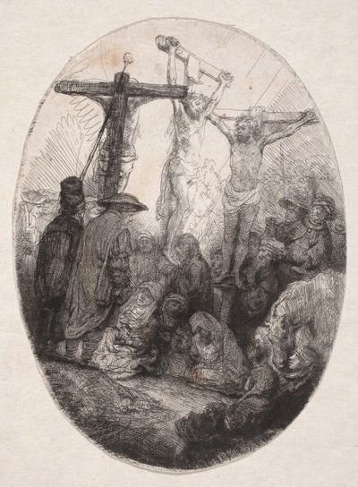 Ukřižování mezi dvěma zločinci (oválná deska) od Rembrandt van Rijn