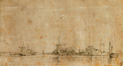 Pohled na Amstel u Omval, vlevo Ringvaart z Diermermeer od Rembrandt van Rijn