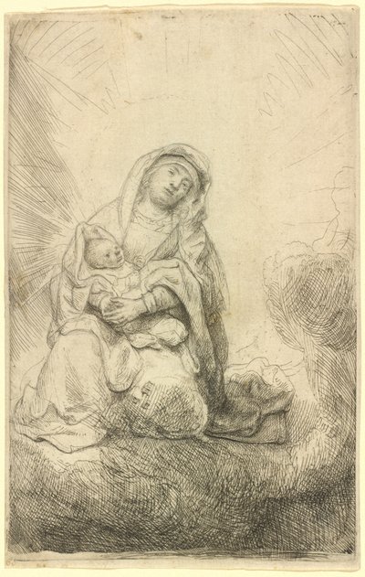 Panna a dítě v oblacích od Rembrandt van Rijn