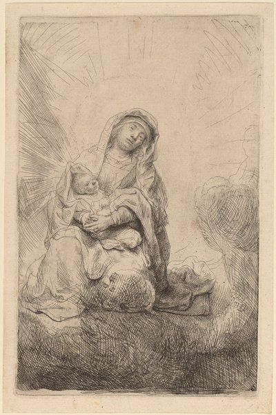 Panna a dítě v oblacích od Rembrandt van Rijn