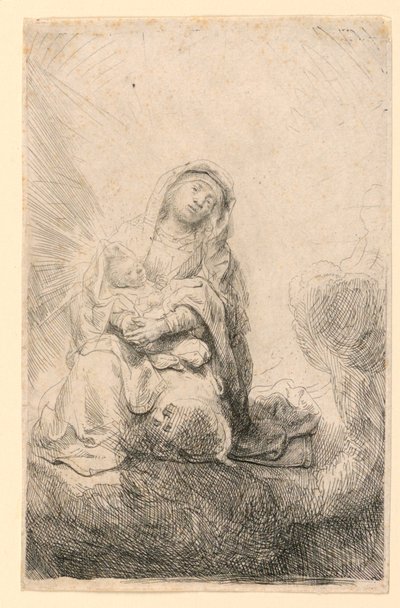 Panna a dítě v oblacích od Rembrandt van Rijn