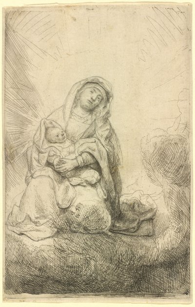 Panna s dítětem v oblacích od Rembrandt van Rijn
