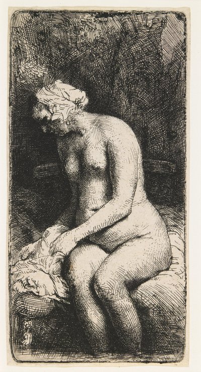 Žena si koupe nohy u potoka od Rembrandt van Rijn