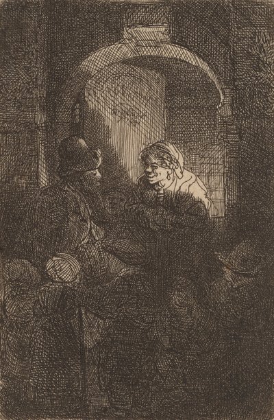 Žena u poklopu mluví s mužem a dětmi Školník, 1641. od Rembrandt van Rijn
