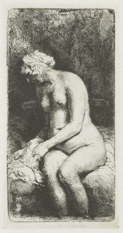 Žena si koupe nohy u potoka od Rembrandt van Rijn