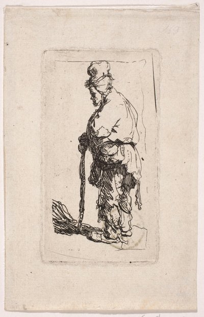 Žebrák opírající se o hůl, otočený doleva od Rembrandt van Rijn